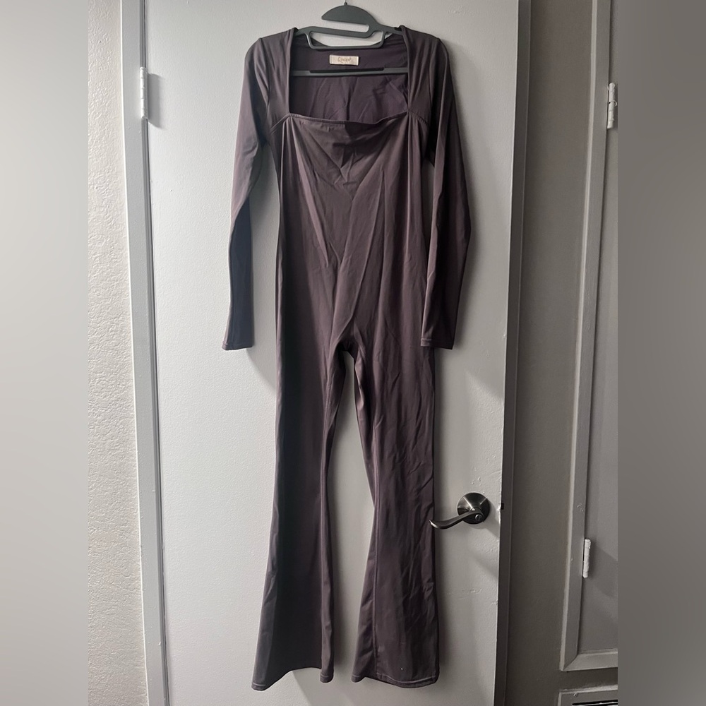 Slim-Fit Long Sleeve Jumpsuit in Dark Brown